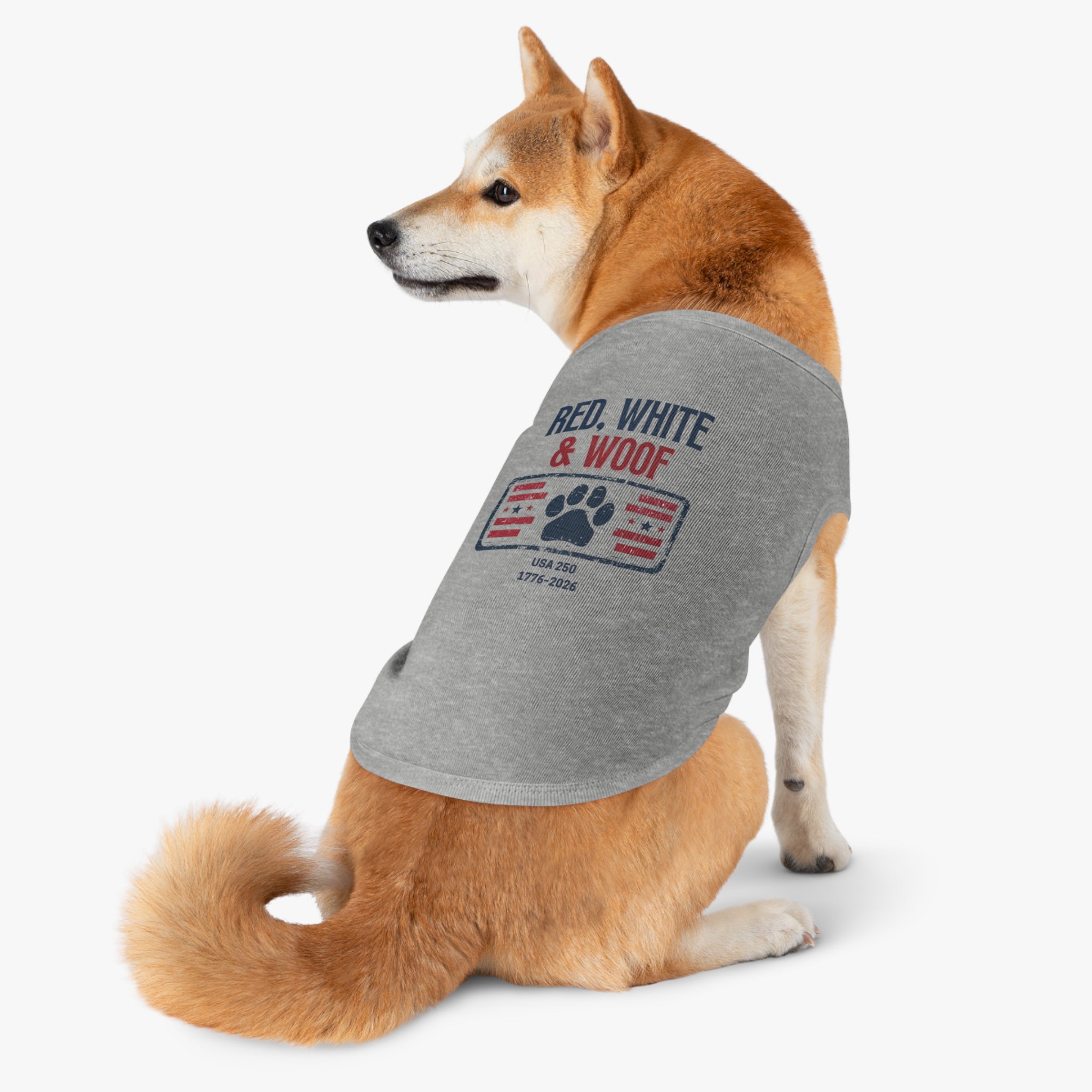 Patriotic dog shirt with flag paw design