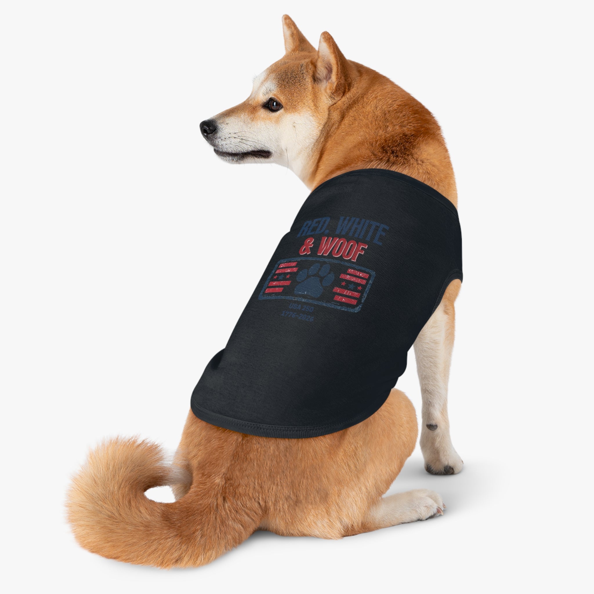 Patriotic dog shirt with flag paw design