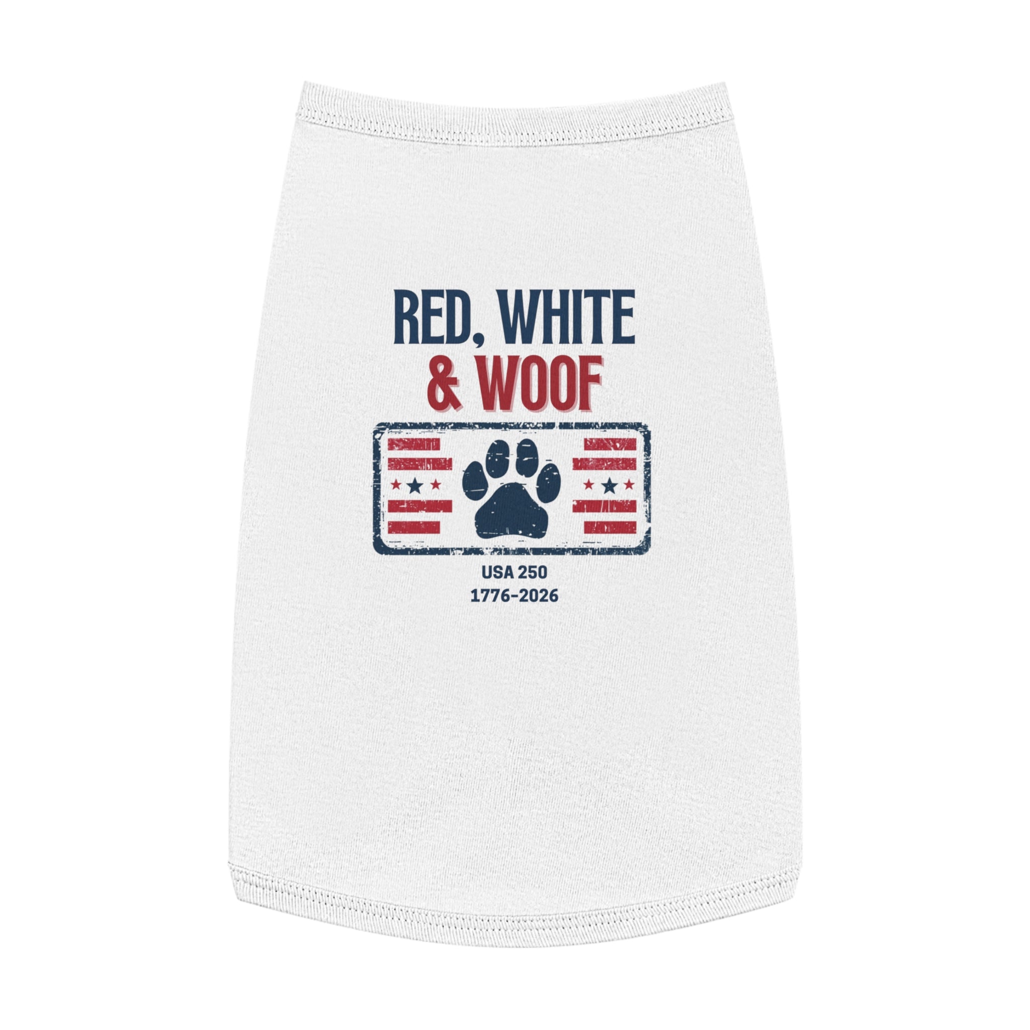Red, White & Woof Pet Tank Top – Patriotic Dog Shirt with Flag Paw Design