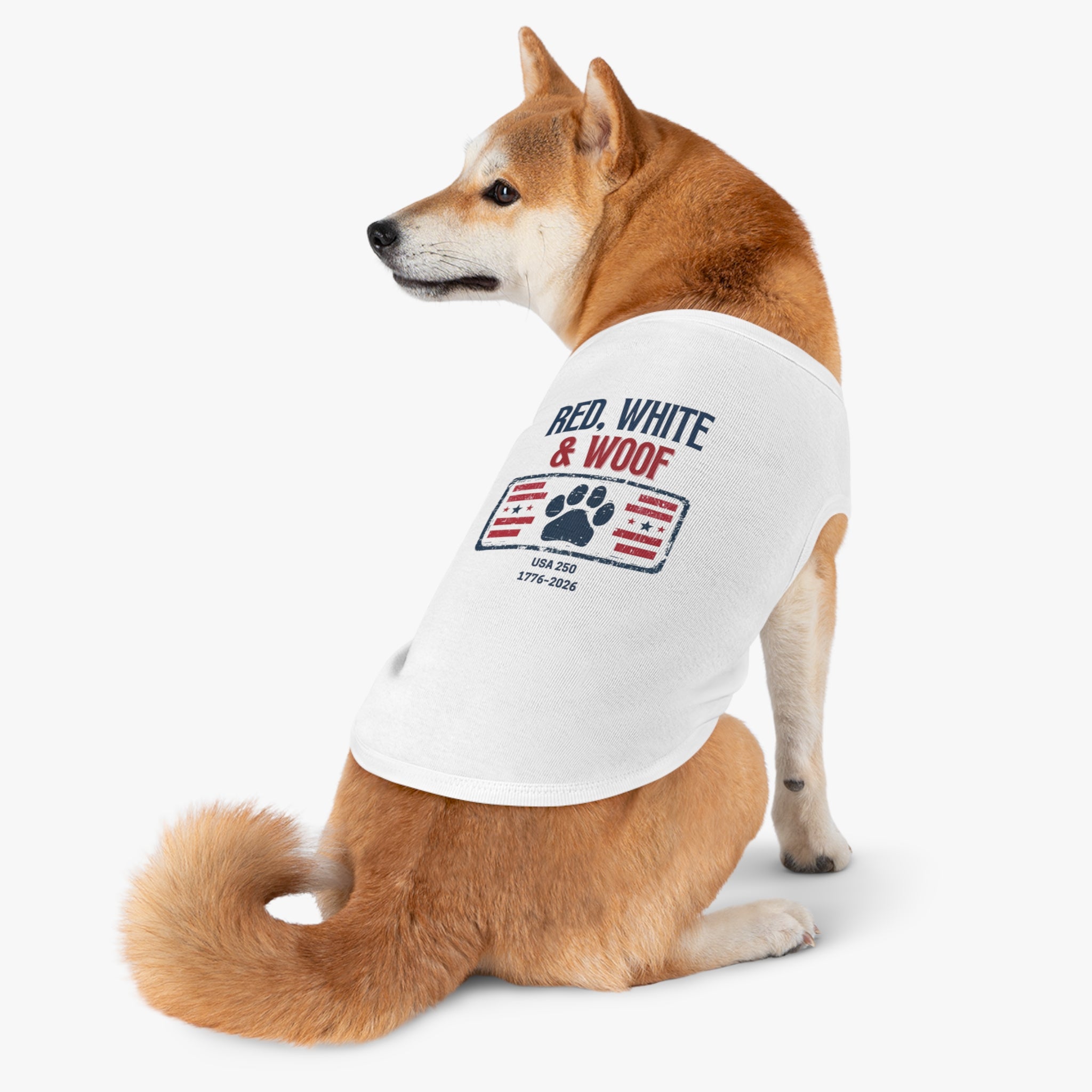 Red, White & Woof Pet Tank Top – Patriotic Dog Shirt with Flag Paw Design