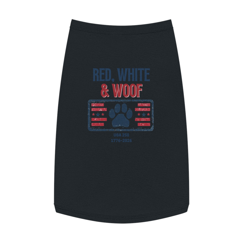 Red, White & Woof Pet Tank Top – Patriotic Dog Shirt with Flag Paw Design