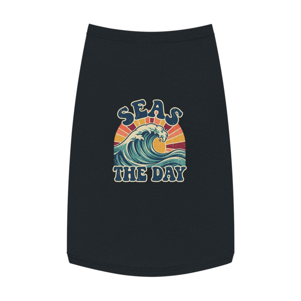Pet Tank Top — "Seas the Day" Retro Ocean Wave Dog Shirt